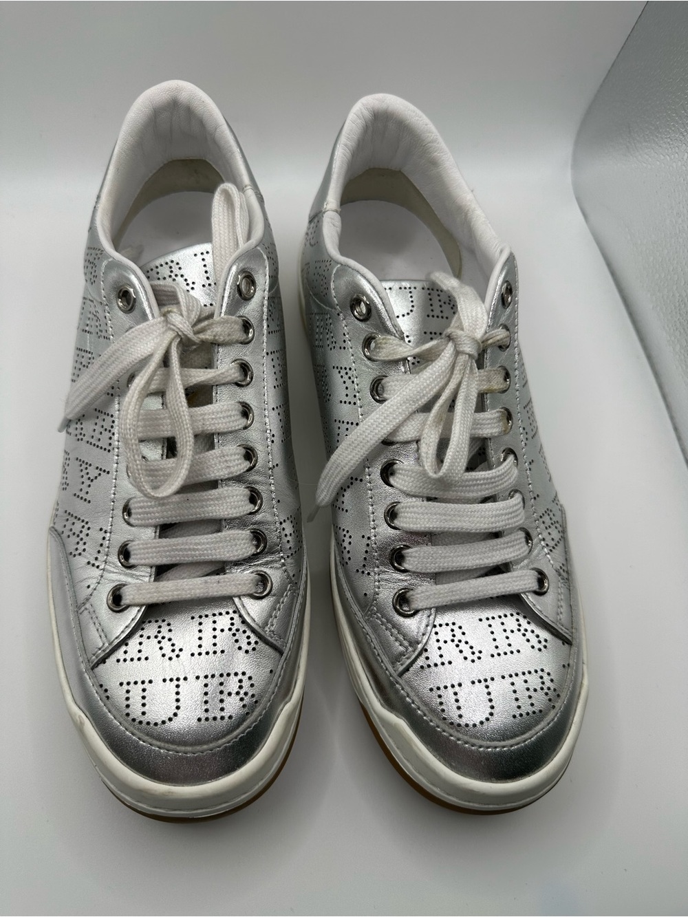 Burberry Silver Perforated Logo Lace-Up Sneakers. 💯 authentic